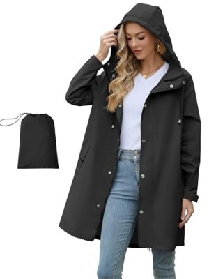 Packable Waterproof Rain Jacket Women with Hood Raincoat Windbreaker Long Hooded Trench Coats S-2XL Available