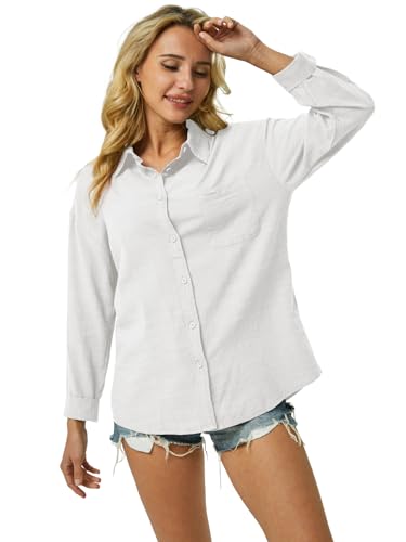 31dQsibljbL.jpg Womens Button Down Shirts Cotton Linen Long Sleeve Dress Shirts Casual Summer Tops Work Blouses with Pockets