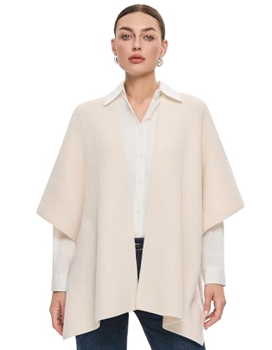 Womens Open Front Shawl Wraps Casual Chunky Warm Capes Ribbed Knit Poncho Travel Sweater for Fall Winter