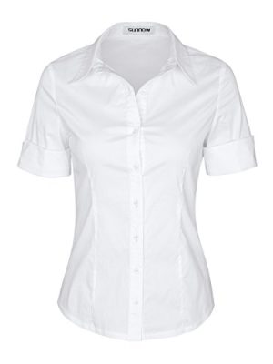 Womens Button Down Shirts Tailored Short Sleeve Shirt Basic Simple Stretch Wrinkle Free Formal Work Blouses