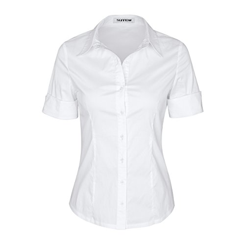 Womens Button Down Shirts Tailored Short Sleeve Shirt Basic Simple Stretch Wrinkle Free Formal Work Blouses