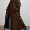 Women's Winter Double Breasted Wool Coat Long Sleeve Notch Lapel Midi Long Winter Trench Coat with Belt