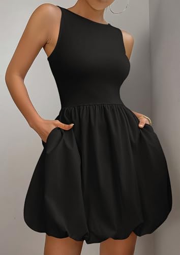 31jTTfB27-L.jpg Summer Dresses for Women 2025 Casual Sleeveless Tank Mini Short Dress Crew Neck Bubble Sundress with Pockets