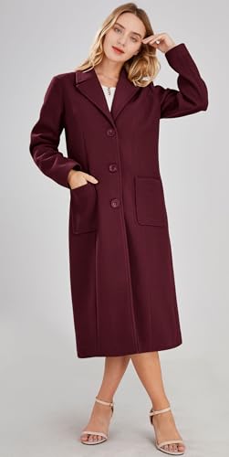 Women's Big Notch Lapel Single Breasted Mid-Long Wool Blend Coat
