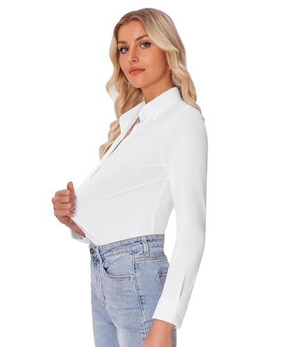 Button Down Shirts for Women Slim fit Long Sleeve Stretch Dress Shirts Work Shirt Wrinkle Free Office Blouses