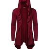 Long Hooded Cardigan Ruffle Shawl Collar Open Front Lightweight Drape Cape Overcoat with Pockets