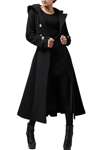 31mUpcVM-1L.jpg Womens Long Double-Breasted Hooded Coat Winter Warm Wool Trench Coat with Belts