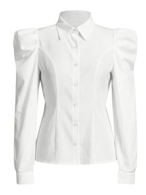 Women's Elegant Puff Long Sleeve Collared Shirts Button Down Dressy Blouse Top