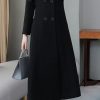 Women's Chic Shawl Collar Work Double Breasted Maxi Long Wool Pea Coat