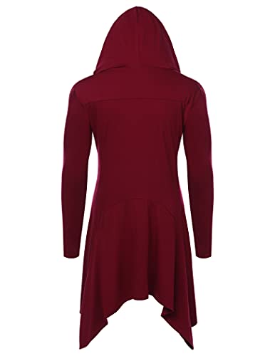 Long Hooded Cardigan Ruffle Shawl Collar Open Front Lightweight Drape Cape Overcoat with Pockets