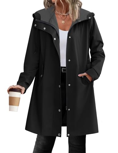 Womens Waterproof Raincoat Lightweight Rain Jacket Women Long Hooded Trench Coats Outdoor Windbreaker Travel Jacket