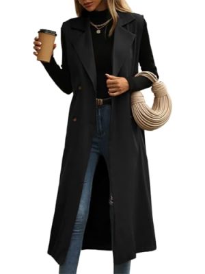 Womens Long Vest Casual Double Breasted Sleeveless Trench Coat Jackets
