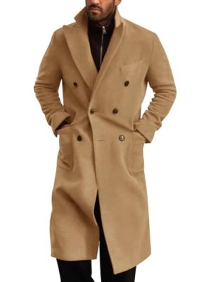 31qYUfKOxqL.jpg Mens Wool Blend Casual Trench Coat Notched Collar Lapel Long Jacket Double Breasted Classic Winter Overcoat