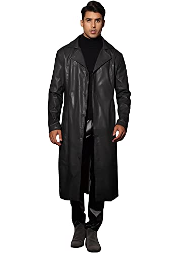 31rWHZ4AlTL.jpg PU Faux Leather Long Jacket for Men's Vintage Lapel Gothic Trench Coat Outwear
