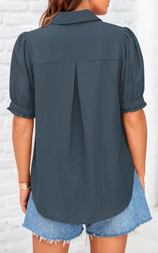 31sE2TWTO0L.jpg Womens Summer Short Sleeve Button Down Shirts V Neck Collared Casual Blouse Tops with Pockets