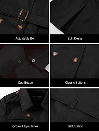 Women's Long Trench Coat Double-Breasted Classic Lapel Overcoat Belted Slim Outerwear Coat with Detachable Hood