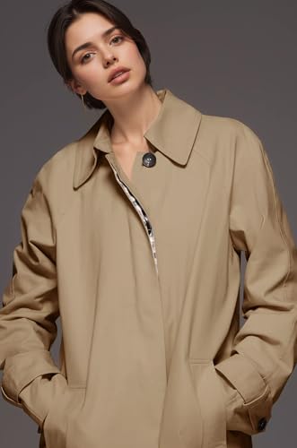 Womens Long Trench Coat Single Breasted Lapel Plaid Lined Oversized Windproof Fashion Autumn Winter Outerwear