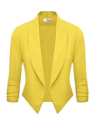 Lightweight Open Front Cardigan Classic Ruched Sleeve Work Office Blazer Suit Jackets