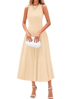 Spring Casual Dresses for Women 2025 Summer Business Work Midi Sleeveless A Line Pleated Cocktail Dress
