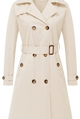 Women's Double Breasted Long Trench Coats Mid-Length Belted Overcoat Dress Jacket with Detachable Hood