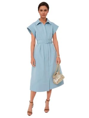 Women's Casual Button Shirt Dresses Short Sleeve Business Long Dresses Elegant Trench Coat with Pockets