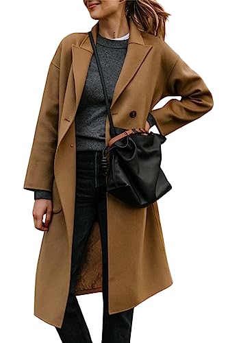 41-OgKvbJnL.jpg Womens Lapel Peacoat Winter Double-Breasted Outerwear Mid Long Jacket Casual Trench Coat