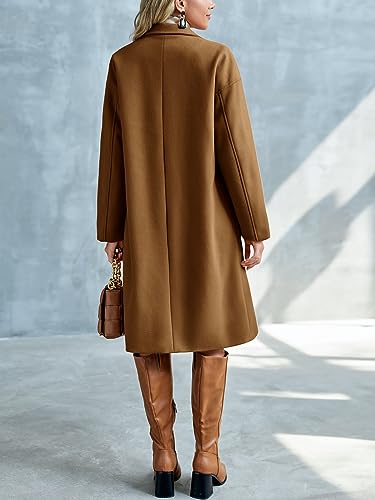 41-aHiKJLQL.jpg Womens Lapel Peacoat Winter Double-Breasted Outerwear Mid Long Jacket Casual Trench Coat