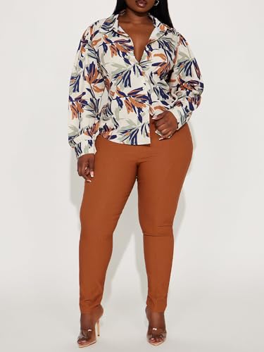 Women's Printed Button Down Shirts Long Sleeve Blouse with Classic Collar, Casual and Office Wear Tops