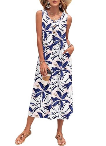 41-qAE3XftL.jpg Women's Summer Maxi Dress 2025 Sleeveless Button Down Casual Loose Long Beach Sundress Travel Vacation Outfits