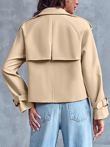 Women Crop Double Breasted Trench Coat Raglan Sleeve Work Office Cropped Jacket With Pockets