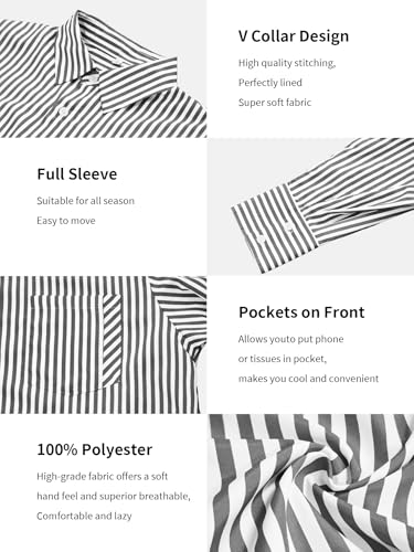 4109uWaGXwL.jpg Womens Button Down Shirts Stripe Long Sleeve Blouse Casual Work Office Shirt Oversize Tops