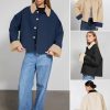 Womens Cropped Trench Coat Casual Lapel Single Breasted Color Block Short Jacket 2025 Fall Fashion Outerwear