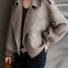 410fN6-PZ6L.jpg Women Cropped Wool Coats Notched Lapel Pea Coat Open Front Trench Overcoat Jackets with Pockets