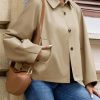 Womens Oversized Cropped Trench Coats Batwing Sleeve Trendy Casual Short Jackets Button Up Outerwear