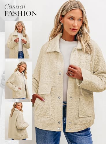 Jackets for Women Casual Long Sleeve Collared Jacquard Coats Trendy Button Down Shacket Jacket with Pockets