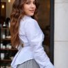 Women's Elegant Office Work Blouse Shirt Tops Dressy Long Sleeve Collar V Neck Shirts