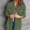 412c7gWVhL.jpg Women’s Oversized Button Up Frayed Hem Shacket Long Sleeve Pockets Denim Jean Jacket