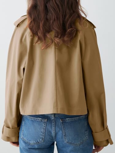 4134EUqYzyL.jpg Womens Cropped Trench Coat Lapel Double Breasted Short Jacket Outwear