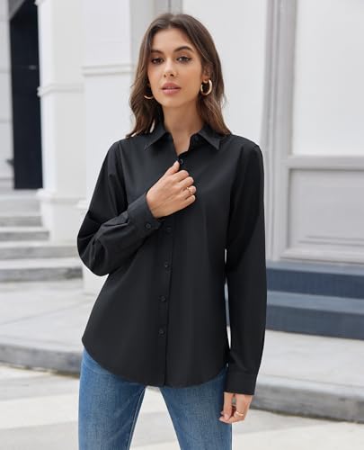 Womens Button Down Shirt Dress Shirts Cotton Long Sleeve Wrinkle Free Work Office Shirt Regular Fit Blouse Top