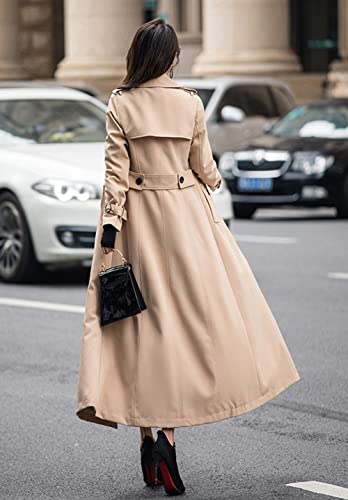 Women's Fall Dressy Office Double Breasted Maxi Long Trench Coat Overcoat