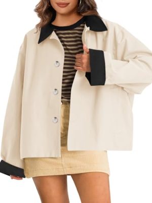 Womens Cropped Trench Coat Casual Lapel Single Breasted Color Block Short Jacket 2025 Fall Fashion Outerwear
