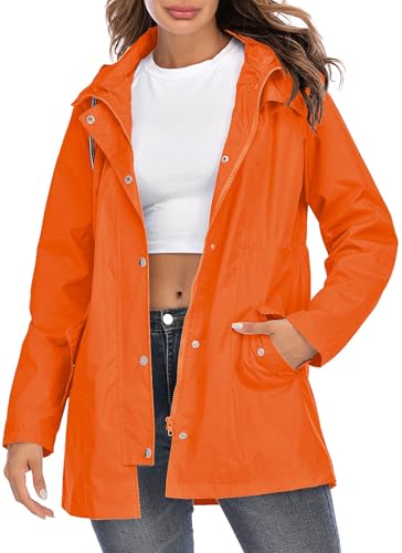 Rain Jacket Women Striped Lined Hooded Lightweight Raincoat Outdoor Waterproof Windbreaker