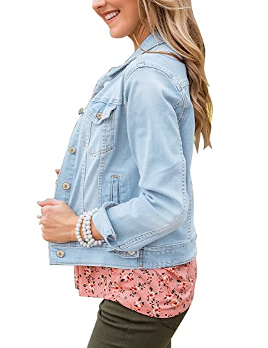 Women's Basic Button Down Long Sleeve Stretchy Jean Trucker Denim Jacket