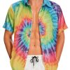 Vintage Shirts for Men Tie Dye Hippie Funny Hawaiian Shirt Button Down Shirts