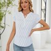 Women's Dressy Casual Tops Business Work Blouses White Button Down Shirts Cap Sleeve V Neck Tshirt