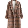 Women's Plaid Trench Coat Double Breasted Long Peacoat Winter Camel Peak Lapel Loose Woolen Jacket Outerwear