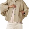 Womens Oversized Cropped Trench Coats Batwing Sleeve Trendy Casual Short Jackets Button Up Outerwear