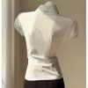 414zMr-htPL.jpg Women's Polka Dots Button Down Shirt Short Sleeve Collar Fitted Blouse Tops Preppy Aesthetic Clothes