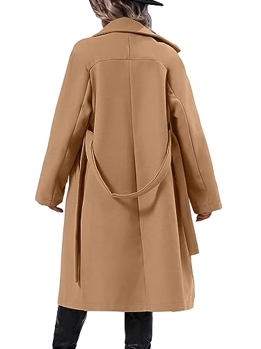 415BLGwqgpL.jpg Women Elegant Wool Pea Coat Lapel Collar Double Breasted Mid-Long Winter Overcoats with Belted Pockets
