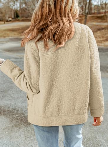 Jackets for Women Casual Long Sleeve Collared Jacquard Coats Trendy Button Down Shacket Jacket with Pockets